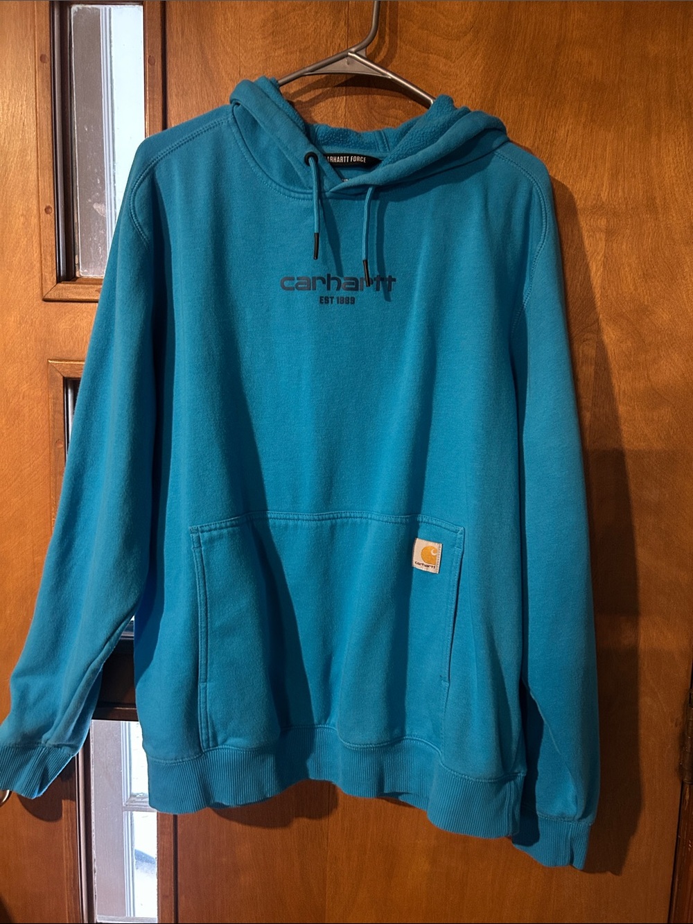 Carhartt Teal Blue Pullover Hoodie with Logo Patch